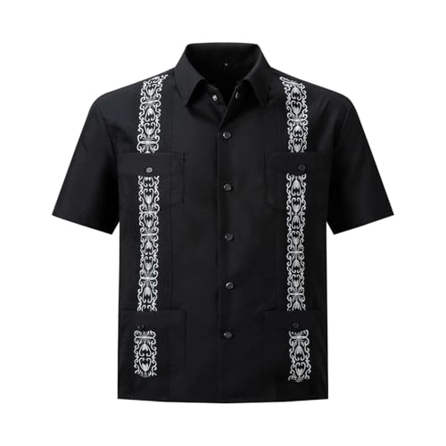 Chemise noire pour hommes brodée avec quatre poches élégantes