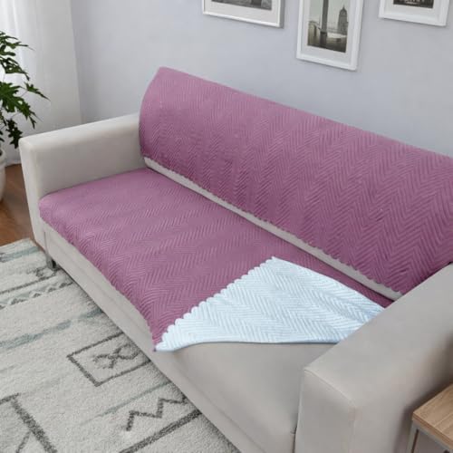 Image of Homerz Premium Velvet Sofa Cover Panel | Soft & Velvety Fabric | Rich Vibrant Colours | Sofa Protector for Living Room (Onion, 5 (3+2) Seater, Seat Cover with Backrest)