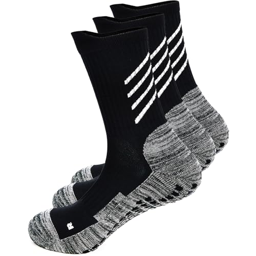 Listado de Ropa de Cricket para Hombre comprados en linea. 44 HIKERHEAVENLAR Calcetines de fútbol antideslizantes negros para hombre y mujer, de algodón, para pilates, rugby, gimnasio, senderismo, golf, cricket, 36-42, Negro Gris, M, 3P