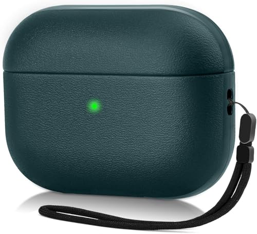 Image of Meyaar Silicone Leather for AirPods 4 and AirPods 4 with Active Noise Cancellation (ANC) (2024) Front LED Visible with Carabiner Thread (Pine Green)