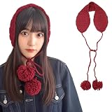 [ミラシック] ニットイヤーマフラー ポンポン付き イヤマフ イヤーマフ イヤーウォーマー 冬 防寒 耳あて おしゃれ かわいい レディース キッズ ふわふわ ボア素材 あたたかい 手編み風 ナチュラル 軽量 紐付き 通勤 通学 自転車 お出掛け 秋冬 韓国 プチプラ レッド TN-KNTEM-RD