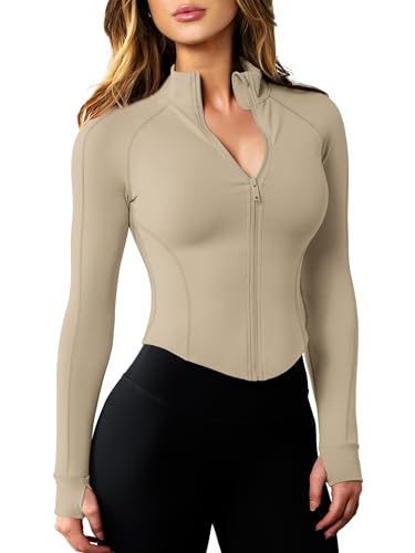 Image of AVGO Women's Workout Jacket Lightweight Zip Up Cropped Yoga Jackets Slim Fit Athletic Tops with Thumb Holes
