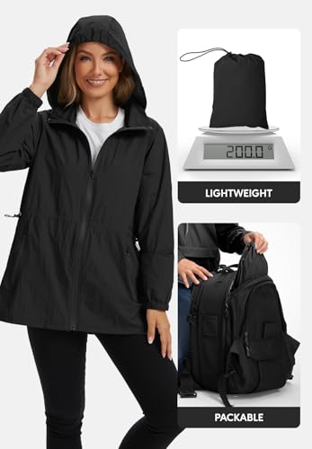 Zando Lightweight Rain Jacket Women Waterproof - Packable Windbreaker Jacket Raincoats for Women with Hood for Travel Outdoor2