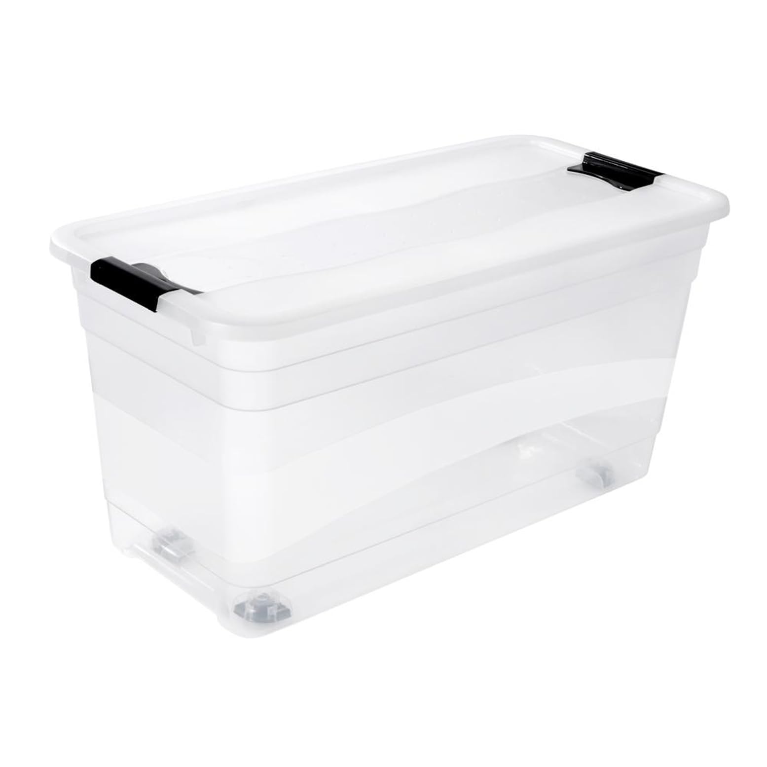 keeeper Aufbewahrungsbox mit Rollen, Deckel und Schiebeverschluss, 79,5 x 39,5 x 41 cm, 83 l, Konrad, Transparent