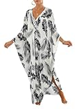 Women's Plus Size Kaftan Dresses V-Neck Batwing Sleeve Swimsuit Cover Up, Colorful Ethnic Print Maxi Beach Dress & Lightweight Loungewear Caftan