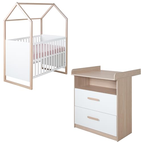 roba Babymöbel Set Cabane 2-teilig - Baby- & Beistellbett 60 x 120 cm +...