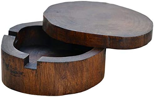Icomal Wooden Cigarette Ashtray, Handmade Vintage Original Ash Tray with Windproof Lid, Outdoor Ashtrays for Home Office Tabletop Outside Patio, Large