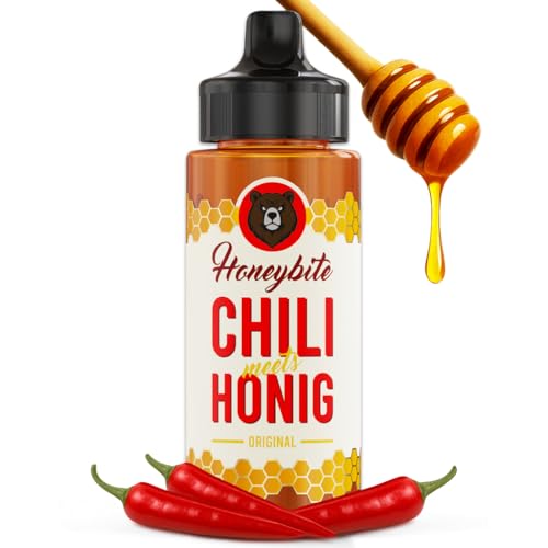 Honeybite Hot Honey - 100% natürlicher Premium Chili Honig für Pizza & mehr | Glutenfrei | 340 Gramm