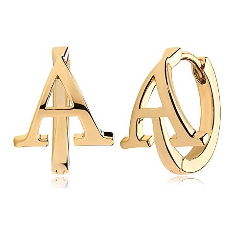 MYEARS Women Initial Earrings Gold Huggie Hoop Sleeper 14K Gold Plated Small Simple Hypoallergenic Everyday Trendy Jewelry Letter A Cover
