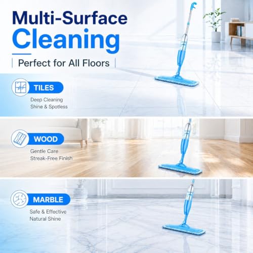 Image of Spray Mop for Floor Cleaning with 360 Degree Rotating Head, 2 Washable Microfiber Pad & Refillable Bottle | Wet & Dry Mop for Home, Kitchen, Wooden & Marble Floors with 2 Cleaning Pads
