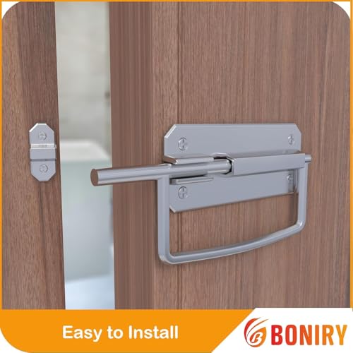 Image of Boniry Door Latch Lock, Kadi /Kundis with Grab Handles - Solid Metal Door Stopper for Bathroom, Home, Office - Easy Install, Smooth Sliding, Heavy Duty Latch (4, Chrome)