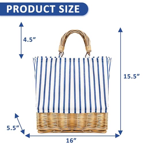 Bolso Tote Bohemio de Playa Azul con Rayas miniatura 5