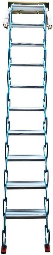 Blue Attic Loft Folding Ladder Narrow Wall-Mounted Attic Stairs 10+2 Steps Extension Loft Stairs 9.8ft Max Height Aluminum-Magnesium Alloy Pull Down Retractable Folding Ladder