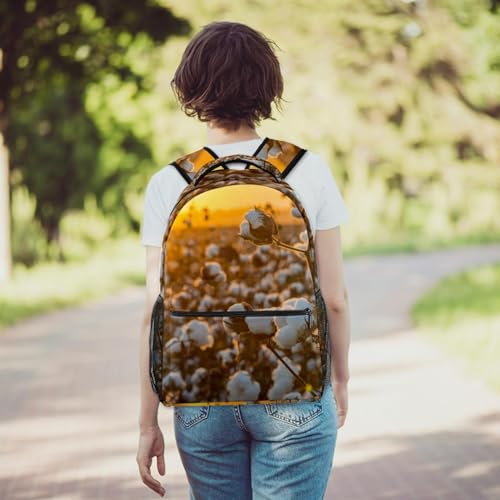 Sac à dos d'école multicolore imprimé champ de coton et coucher de soleil 40cm