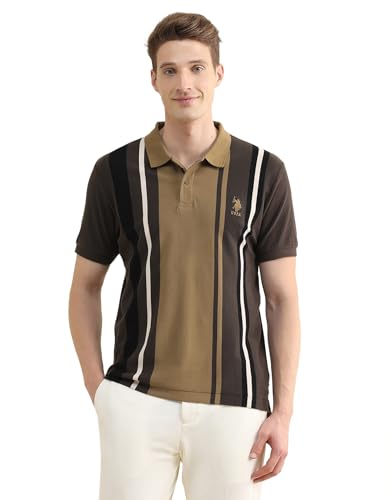Image of U.S.Polo Association Men's Colourblocked Striped Slim Fit Polo Shirt