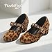 PANDANINJIA Girls Dress Shoes Little Big Kids Leopard Suede Mary Jane Low Heels Buckle Round Toe Flower Girl Wedding Church Party School Size 2 Pump Shoes