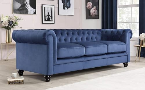 Image of A to Z Furniture Classic 3+2=5 Seater Luxury Chesterfield Sofa in Velvet for Home Living Room & Office (Blue, 5- to 6-Person Sofa)