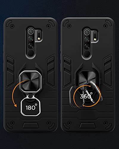Image of Pikkme D5 Tough Armor Bumper Back Cover Case for Redmi 9 Prime,Poco M2 |Ring Holder & Kickstand in-Built (Black)