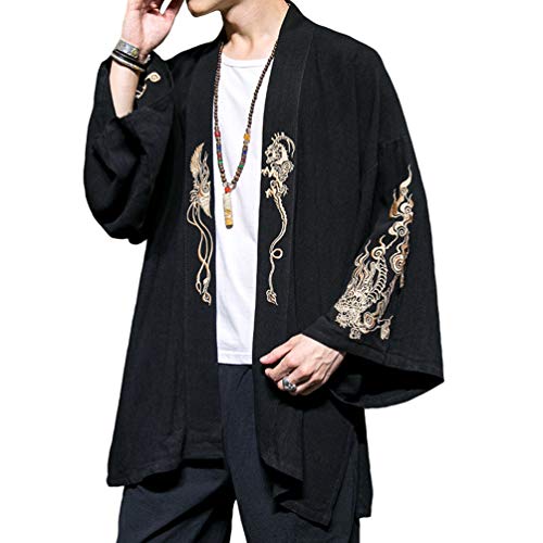 HAORUN Embroidery Dragon Men Japanese Coat Kimono Top Outwear Cotton Retro Loose Casual3
