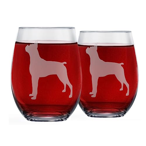 Boxer Stemless Wine Glasses (Set of 2) - Unique Gift for Dog Love...
