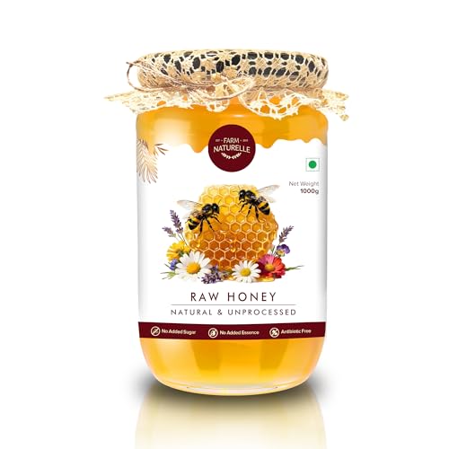 Image of Farm Naturelle Raw Natural Honey 1kg | Glass Bottle | 100% Pure Unprocessed & Natural Honey | Ayurvedic & Rich in Vitamins and Minerals | Helps Boost Immunity