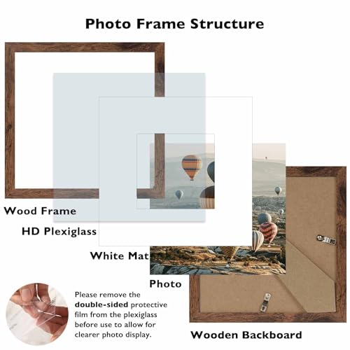 Image of JCJMY 8x8 Picture Frame with Mat, Display 4x4 with Mat or 8 x 8 without Mat, Wood Square 8 by 8 Photo Frames for Wall Hanging or Tabletop, 1 Pack, Deep Brown