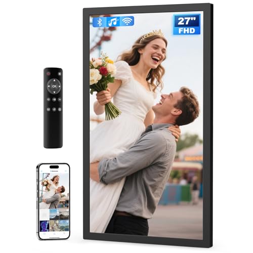 Image of 27 inch Large Digital Picture Frame, 64GB, Anti-Glare Non-Touch, WiFi Wall-Mount Frame for Home /Business, 1920x1080 FHD, Share via App, Email, USB & Micro SD, Remote Included, Black