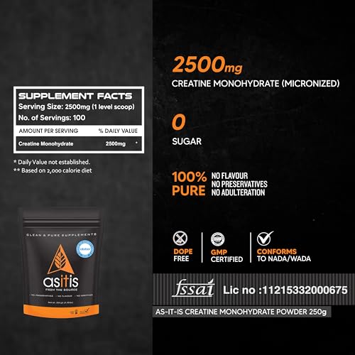 AS-IT-IS Nutrition Creatine Monohydrate 250gms | USA Labdoor Certified for Accuracy & Purity - Image 3