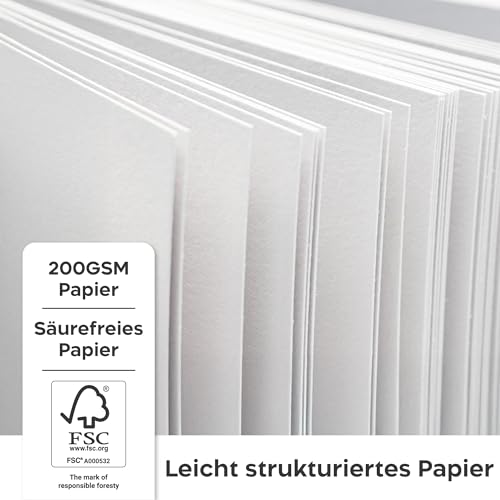 Zenacolor A4 Skizzenbuch – 200g/m² Dickes Skizzenpapier, 100 Seiten / 50 Blatt – Skizzenblock Hardcover & Spiralgebunden – Zeichenblock für Skizzen, Illustrationen & Porträts