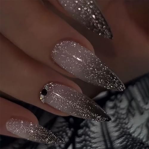 爪を押す長い小剣アーモンドフェイクネイル爪に光沢のある棒フルカバー偽りの爪爪にアクリルの接着