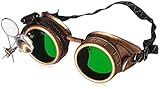 Victorian Goggles Glasses Antique gold green lens with Double Clip on eye Loupe