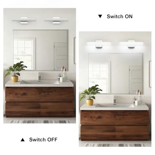 Image of SineRise 16-Inch LED Modern Bathroom Vanity Light Bar, Chrome Modern Acrylic Bathroom Wall Lighting Fixtures Over Mirror (Cool White 6000K)