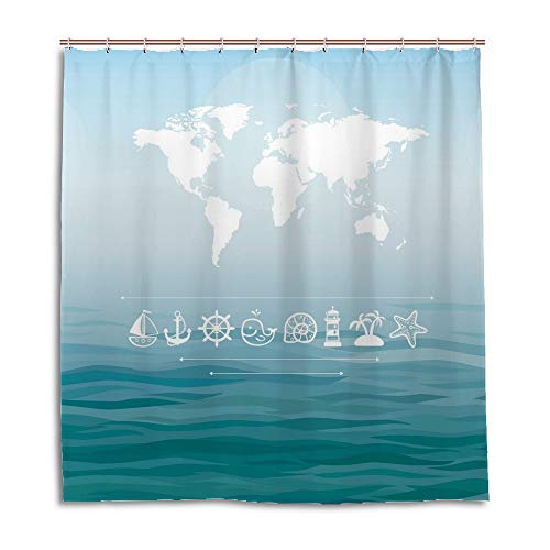 Rideau de douche imperméable anti-moisissure polyester carte du monde - 5
