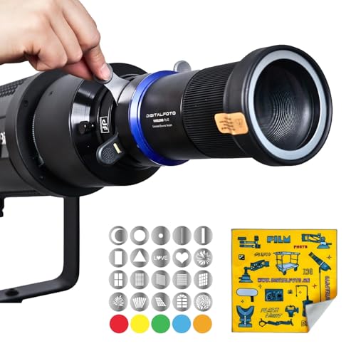 【Sistema a doppia lente – 33° grandangolo & 16° tele】 Il 100SLENS-PLUS include lenti intercambiabili da 33° (grandangolo) e 16° (tele), offrendo una gestione flessibile della luce: da una copertura più ampia a un effetto spotlight concentrato, ideale per ritratti, fotografia di prodotto ed effetti di sfondo.