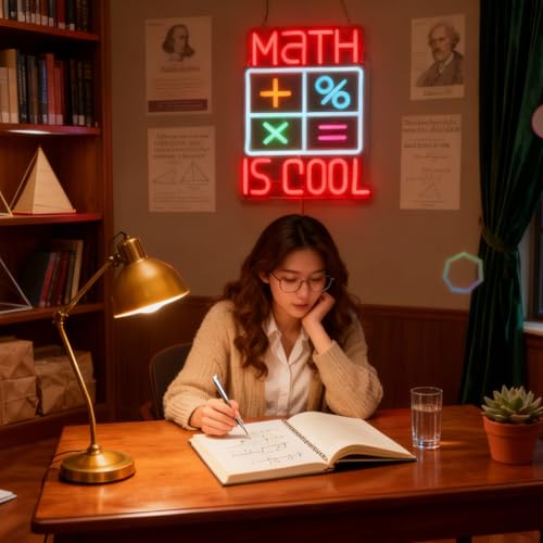 Image of Math Is Cool Neon Sign, Math Lover Led Neon Light, Bookish LED Signs, Classroom Study room Decorative Lights, Kid's Room Decor,Game Room Wall Art Decorations Christmas Birthday Gifts