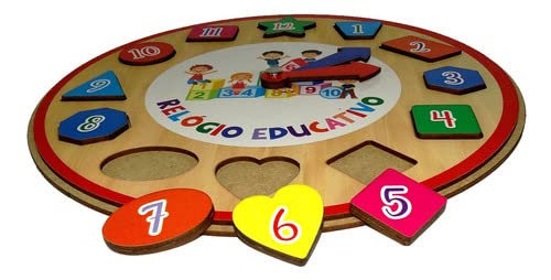 BRINQUEDO EDUCATIVO PEDAGÓGICO RELÓGIO COM FORMAS MADEIRA MDF - MEGA IMPRESS