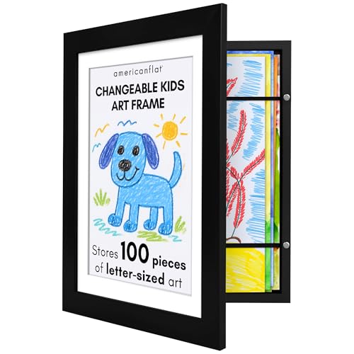Americanflat Kids Artwork Frame Changeable (Black) - Magnetic Door Holds 100 Art Pieces - 8.5x11 Letter Size Display with Mat or 10x12.5 Without Mat - My Mini Masterpiece by Americanflat - Used condition - US$13.42