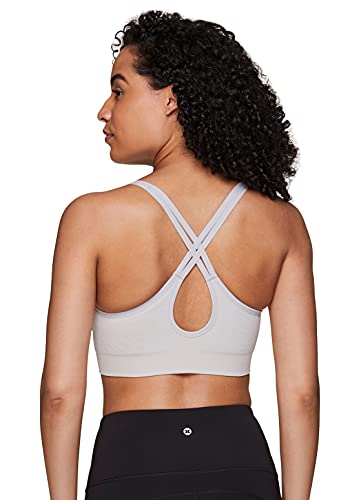 Rbx Active Women's Low Impact Sports Bra, Moisture Wicking Seamless Strappy Back Low Impact Yoga Bra For Women Jacquard Floral Ivory Xl #TOP1