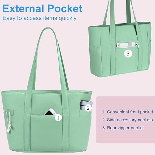 Image of CTWWFS Large Tote Bag for Women with Zipper, Nylon Lightweight Work Tote with 15.6 inch Laptop Sleeve, Nurse Bag for Work College