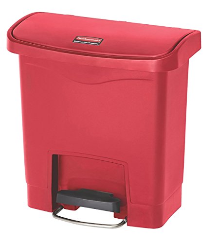 Rubbermaid Commercial Products Streamline Slim Step-On Plastic Trash Can, 4 Gallon, Red, Hands-Free Garbage Can for Medical Waste in Hospitals/Lab/Emergency/Patient Rooms