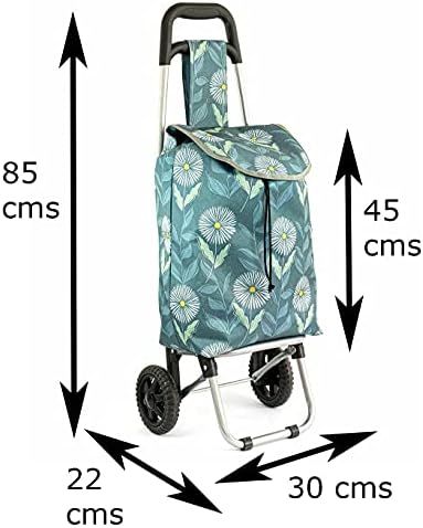 L&B Lightweight Shopping Trolley, Hard Wearing & Foldaway Trendy Folding/Collapsible Push/Pull Carts for Easy Storage with 2 Wheels (Daisy)