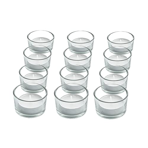 ZENO Clear Glass Tealight Candle Holders Set - 12 Pack | 5.25cm Diameter and 3.25cm Height | For Home Décor Weddings Parties and Table Settings