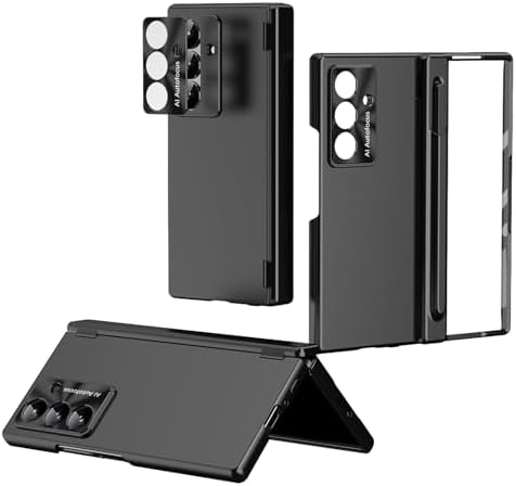 Case for Samsung Galaxy Z Fold 7, 4-in-1 Magnetic Hinge Protection Case with Lens Protection, S Pen Holder, and Screen Protector - Compatible with Samsung Galaxy Z Fold 7 5G (Black)