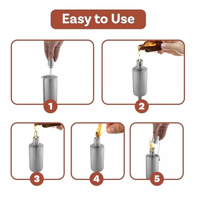 Table Top Torch Canister - 10.5in Tall Stainless Steel Refillable Citronella Torches Outdoor - Tabletop Torches for Outside Patio or Deck - Oil Lamp Outdoor Lighting by Pure Garden