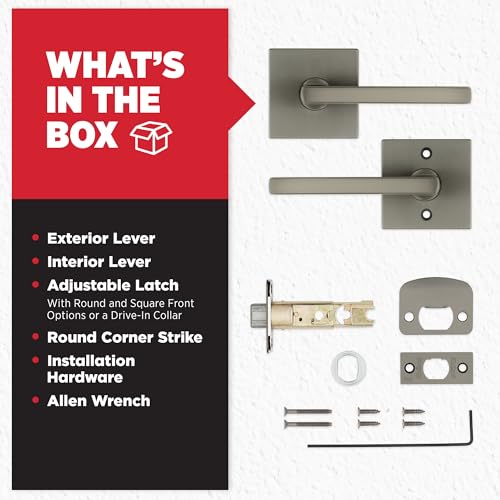 Image of Kwikset Halifax Interior Square Passage Door Handle, Lever for Closet and Hallway Doors, Reversible Non-Locking Handle Lever, Gunmetal