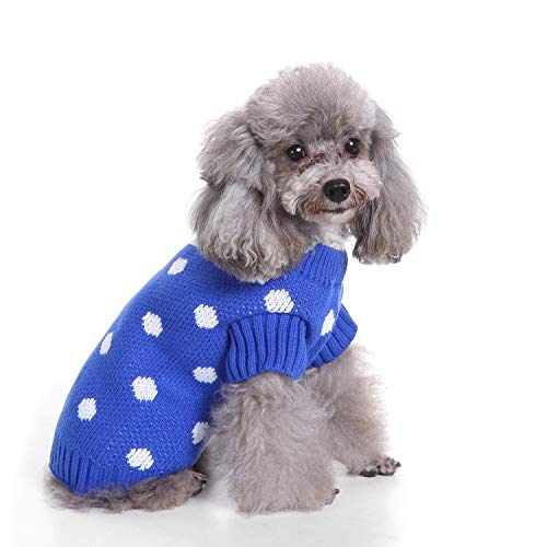 Dog Turtleneck Knitted Sweater Polka Dot Pattern Dog Sweater Blue Pet Clothing (Color : Blue, Size : Medium) #TOP28