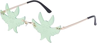 Bat Shaped Sunglasses Rimless Goth Glasses for Women Men Funky Novelty Sun Glasses Rave Party Halloween Eyeglasses Green