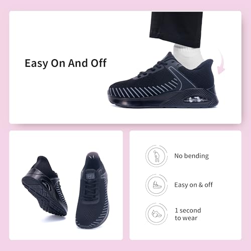 Image of MEHOTO Womens Wide Toe Box Shoes Walking Sneakers with Arch Support Slip On Fashion Tennis Shoes for Swelling Bunion Plantar Fasciitis BlackGrey US 7