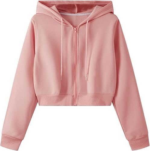 Image of Solid Long Hooded Neck Hoodie Zipper Crop Jacket for Women's