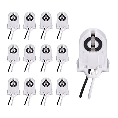 12-Pack JACKYLED Screw Type T8 Lamp Holder with Wires UL Non-shunted Tombstone Light Socket for LED Fluorescent Tube Replacements